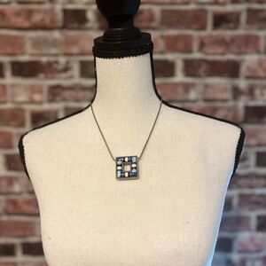 Brighton Cabana square pendant necklace blue hues and white.